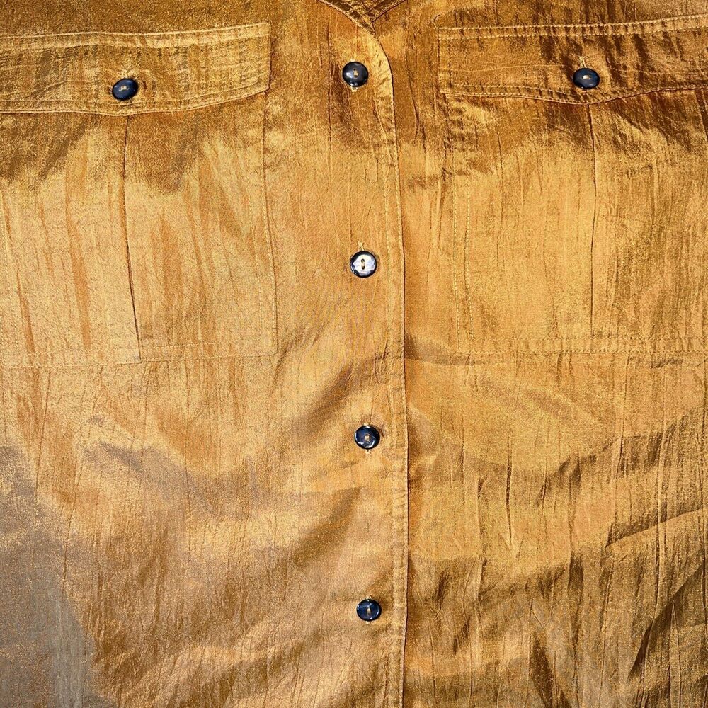 Josephine Vintage 90s Womens 10 Blouse Satin Orange Pockets Button Up 3/4 Sleeve - Picture 6 of 12